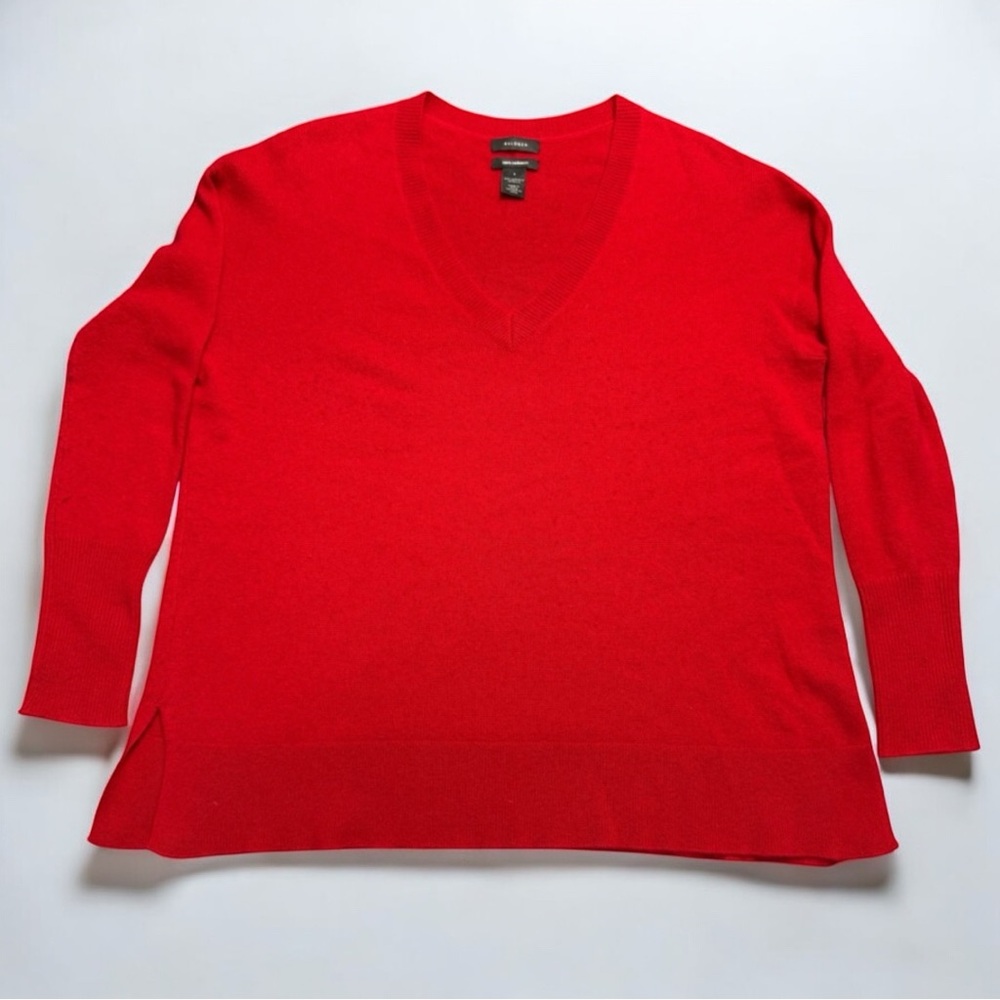 Halogen 100% Cashmere Red V-Neck Sweater Women’s Small Luxe Soft Knit